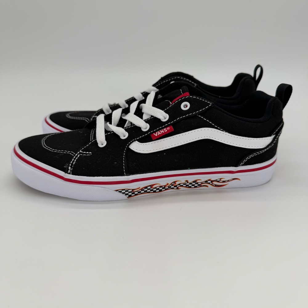 Vans Filmore Flame Check Sidewall Size 6 Youth Black Skate Shoes Sneakers